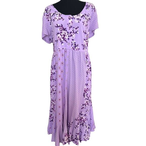 Women Within Women's Plus Boho Floral Mixed Print Maxi Dress Purple Size 22W - Picture 2 of 12